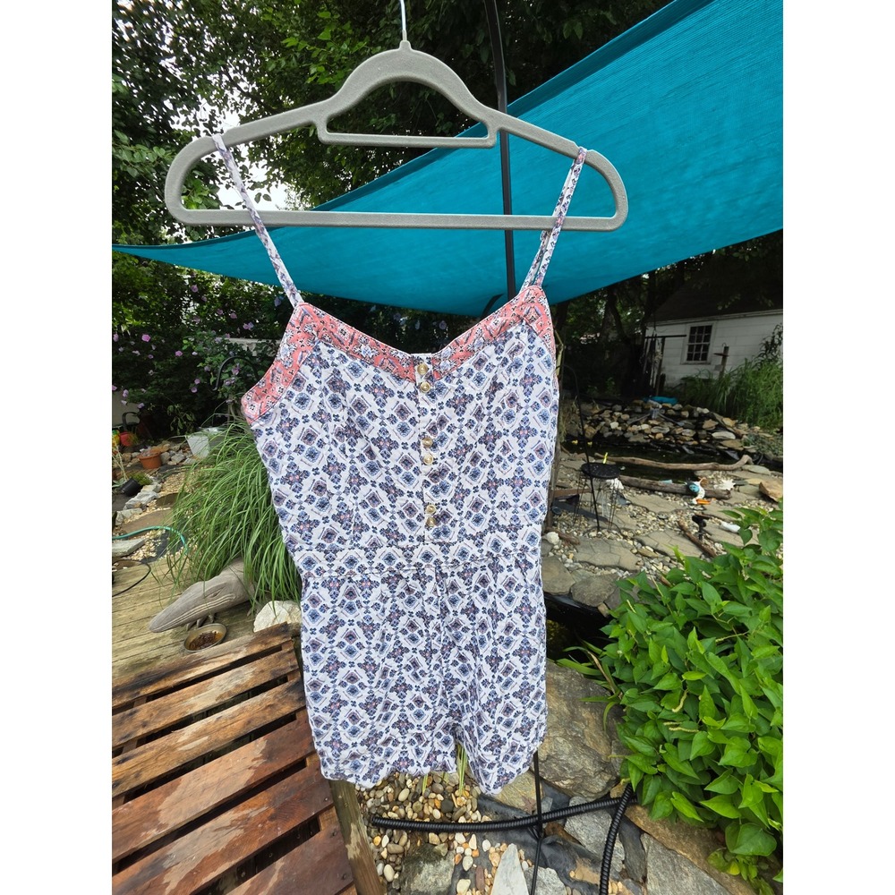 American Eagle Outfitters Blue Coral Medallion Print Button Front Romper Small